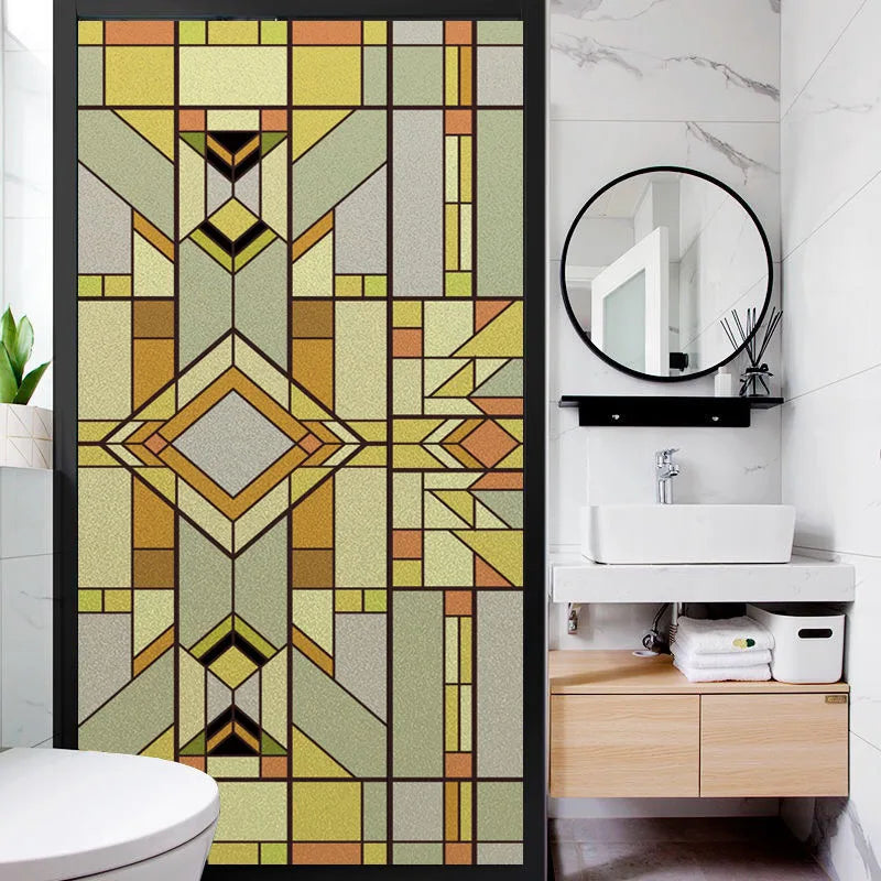Custom Size Stained Glass Window Film, Frosted Privacy, Static Cling, Retro Matte Sticker, Bathroom Door, Office, Home Decor