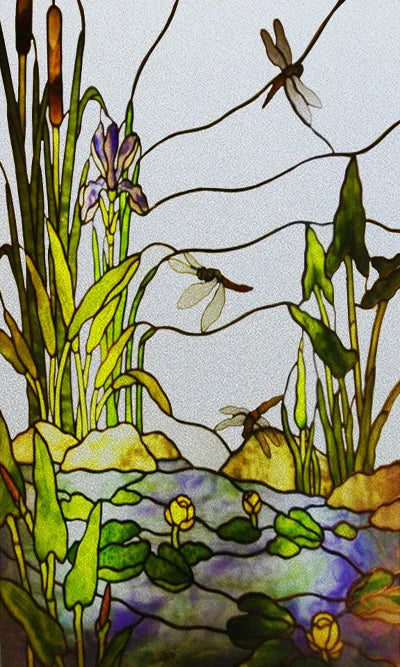 Custom size Glass Films,Stained Glass Stickers Static Cling,Frosted Privacy Print Dragonfly Butterfly for Window Door Home Decor