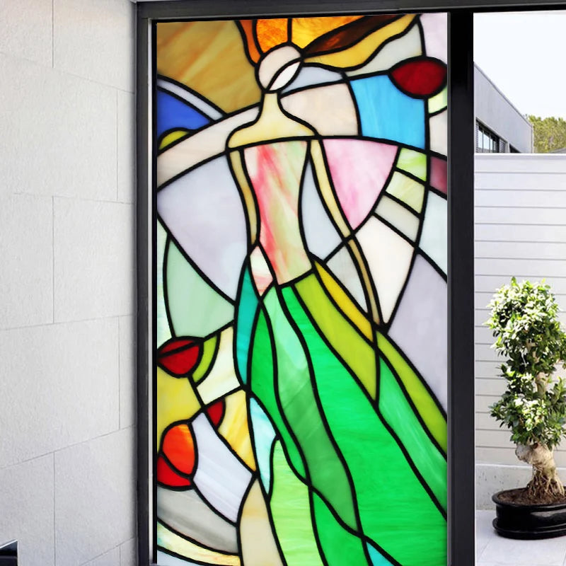 Custom Size Window Film, Stained Glass Stickers, Static Cling, Frosted Privacy Print, Sun,Sailboat,for Window Door, Home Decor