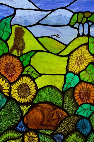 Custom Size Stained Glass Window Film Animal Pattern Rabbit Crow  Bird Fox For Rectangular Shape Glass Office Home Decor