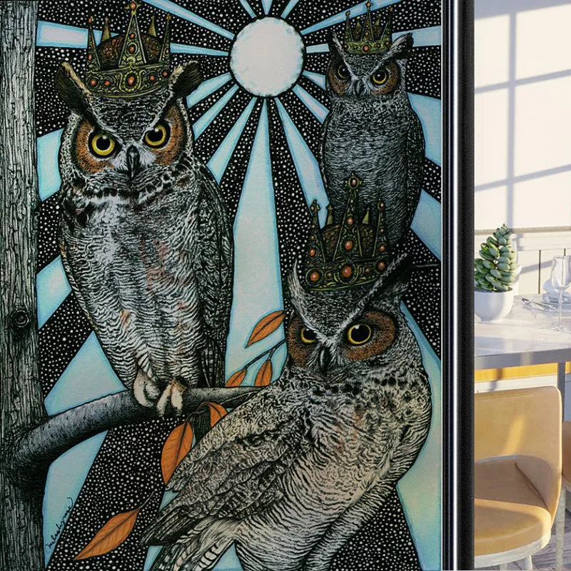 Frosted Stained Glass Window Film, Customized Art Deco Design, Birds Static Cling Sticker,Home Decor Foil, Treatment