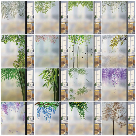 Frosted Stained Glass Window Film, Customized Decor Design, Leaf Static Cling Sticker,Home Decor Foil, Treatment