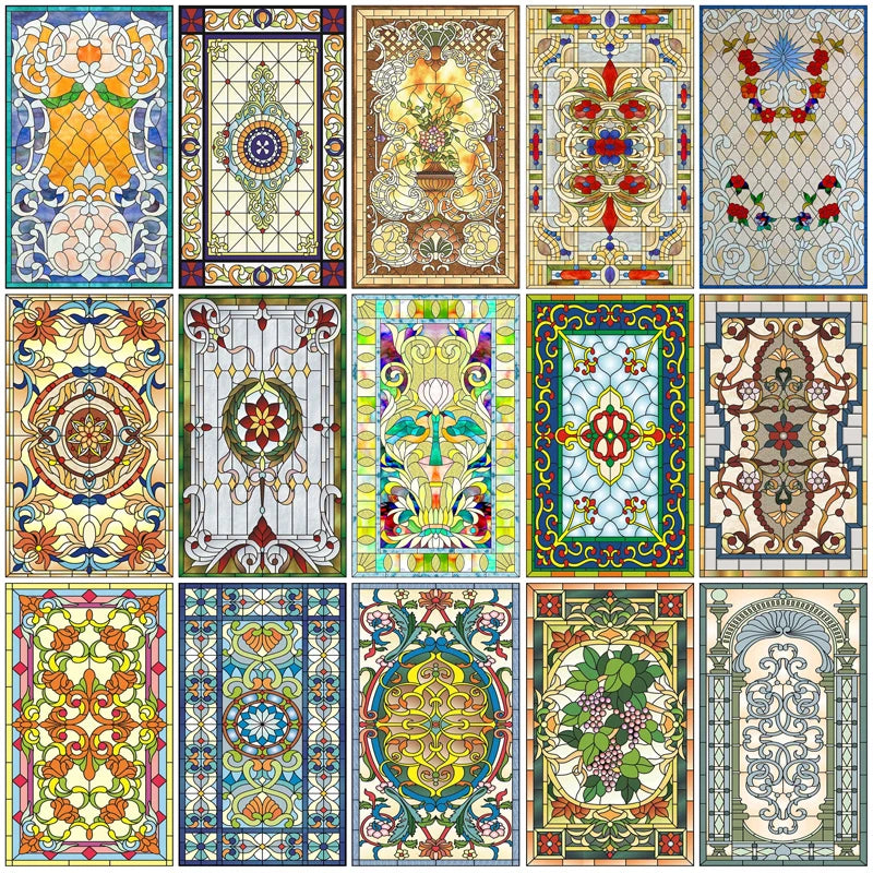 Window Film Victorian Stained Glass Films Customized  Church-style Static Cling Sticker Kitchen Bathroom Substitute for Home