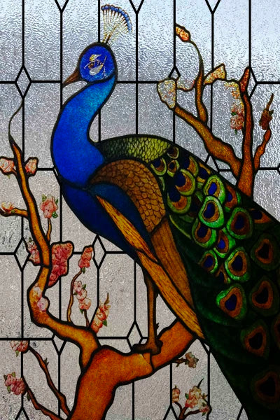 3D Matte Window Film,Stained Glass Decorative Uv Window Sticker,Privacy Frosted Static Cling,Custom size for Glass,Birds,Peacock