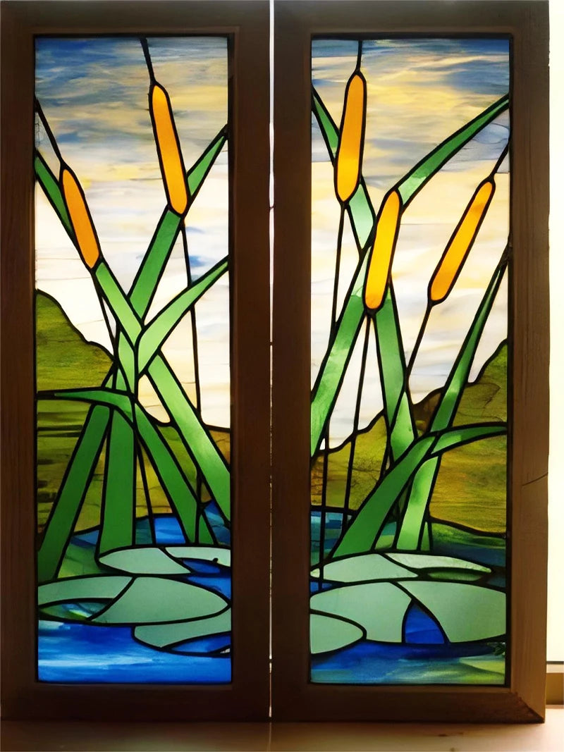 Custom Size Stained Glass Window Film,Frosted Privacy Static Cling,Retro Stickers,Kitchen Bathroom Door Home Decor