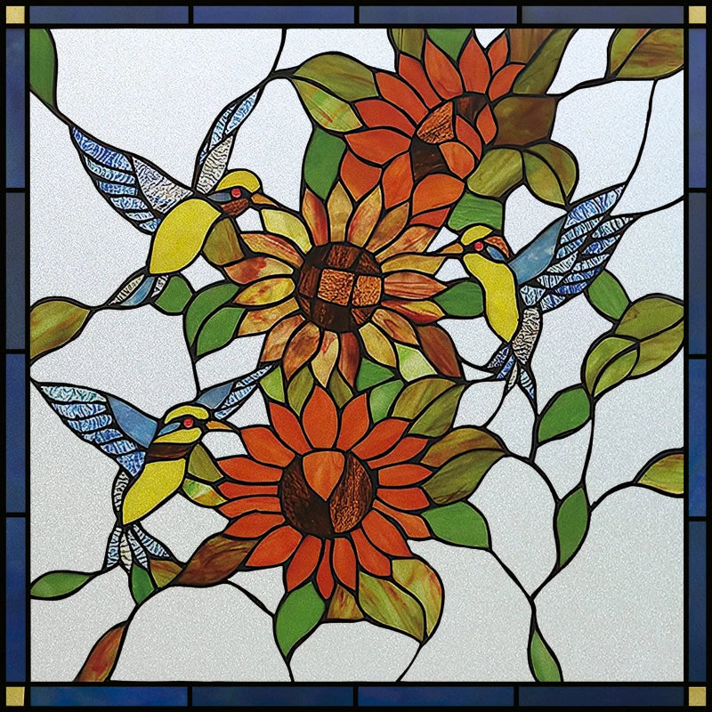 Window Film Stained Glass Films,Customized Art Deco Design,Birds Static Cling Sticker,Home Decor Foil,Window Treatment