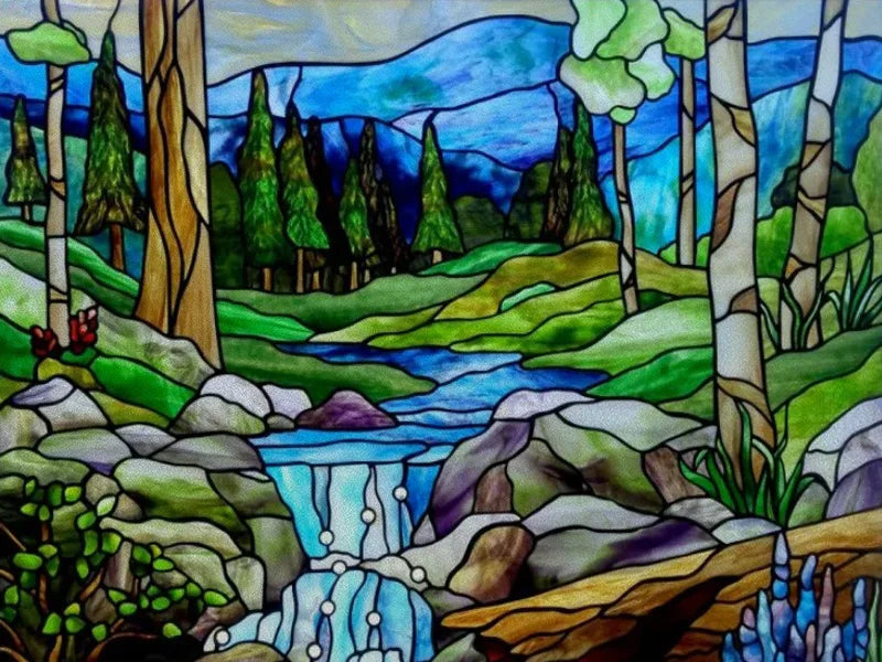 Stained Glass Window Film, Custom Size, Static Cling, Frosted,Flower, Bird, Tree Print for Transom, Glass, Home Decor