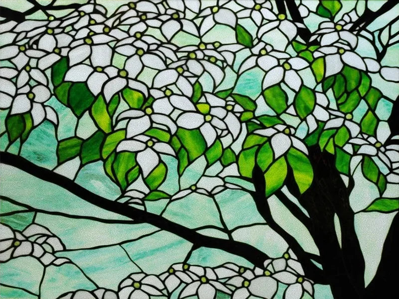 Stained Glass Window Film, Custom Size, Static Cling, Frosted,Flower, Bird, Tree Print for Transom, Glass, Home Decor