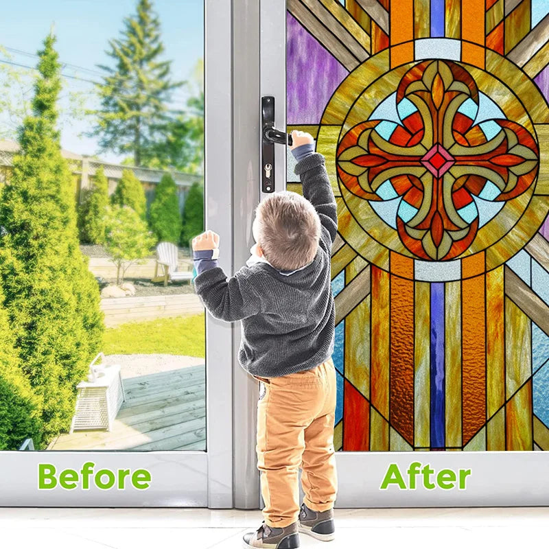 Window Film Stained Glass Stickers,Custom size Static Cling Church Style Privacy Films Door Sticker Kitchen Office Home Decor