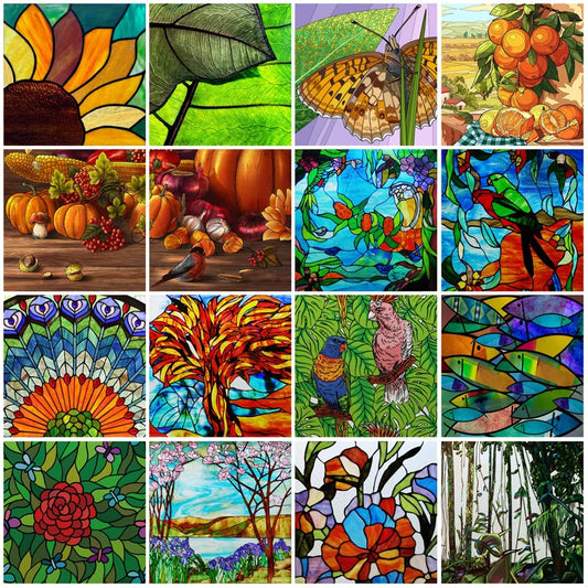 Custom Size Stained Glass Film,3D Frosted Static Cling Window Films,Decor Foil Stickers, Window Treatment for Square Glass Door