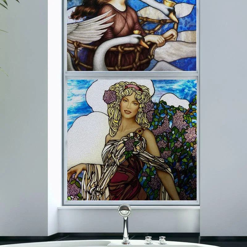 Stained Glass Window Film, Custom Size, Static Cling,Women Jesus Christ Angels Virgin Mary Picture ,Home Decor, Window Treatment