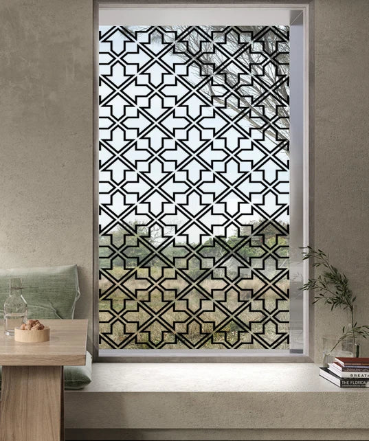 Stained Glass Window Film Transparent Glass Sticker Static Cling Iron Style Black Line Office Door Anticollision Home Decor