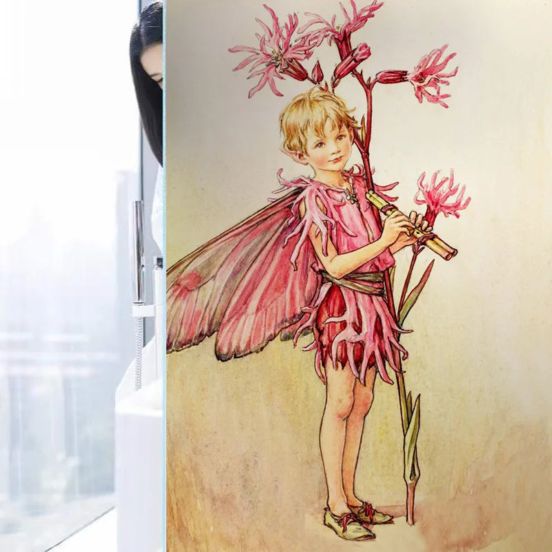 Custom Size Stained Glass Window Film, Flower Tree, Fairy Stickers, Static Cling, Kitchen, Bathroom, Bedroom, Door, Home Decor