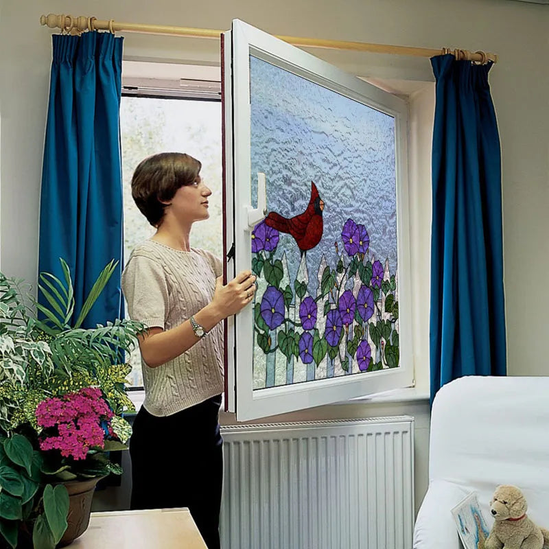 Custom Size 3D Matte Window Film, Stained Glass Decor, Window Sticker, Privacy Frosted Static Cling,Hom Decal, Animal Cat, Bird