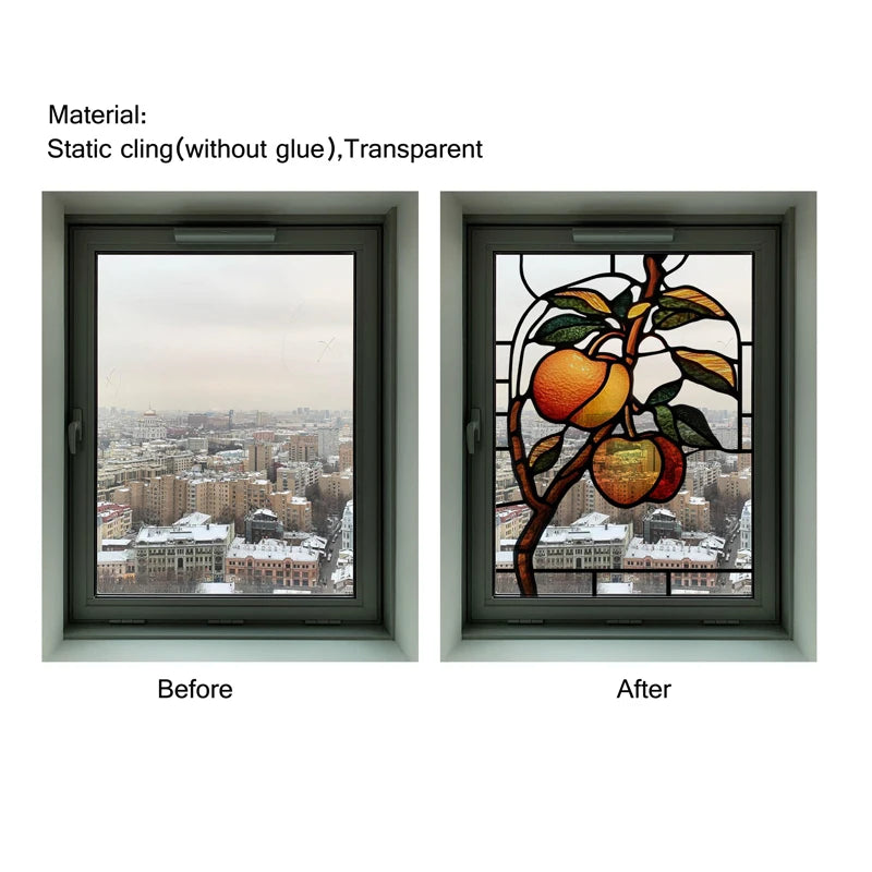 Custom Size 3D Matte Window Film, Stained Glass, Decorative UV Window Sticker, Privacy Frosted Static Cling Fruit, Home Decal