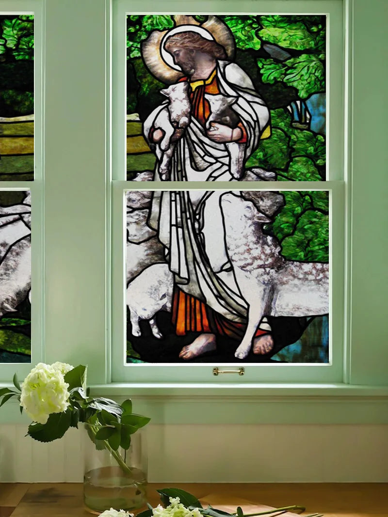 Custom Frosted Stained Glass Window Film,PVC Static Cling Films,Virgin Mary, Jesus Church Decor, Foil Stickers