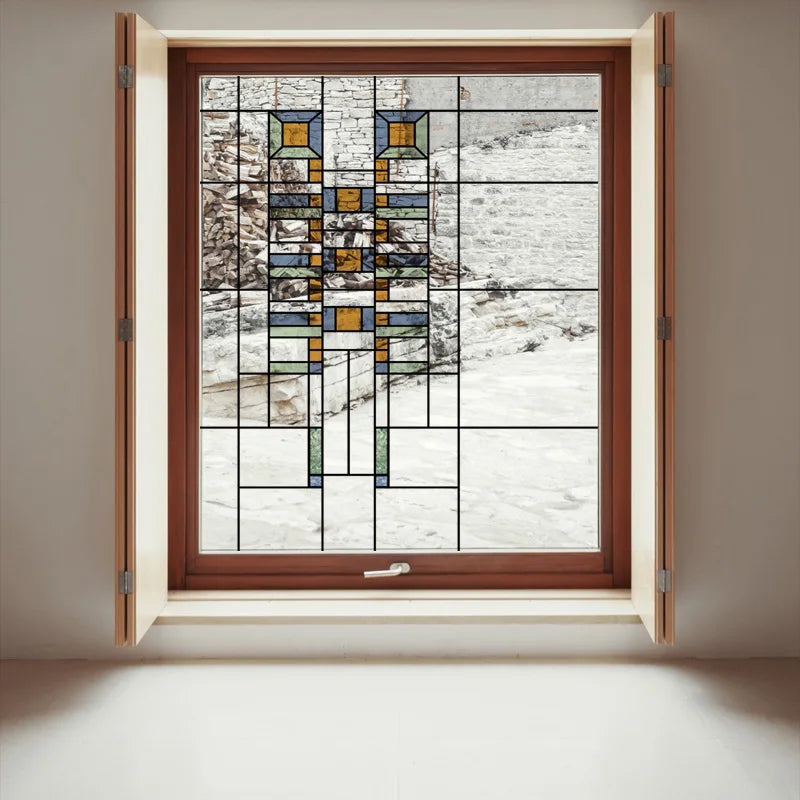 Stained Glass Window Film Transparent Glass Sticker Static Cling Prairie Scottish Style Office Door Anticollision Home Decor
