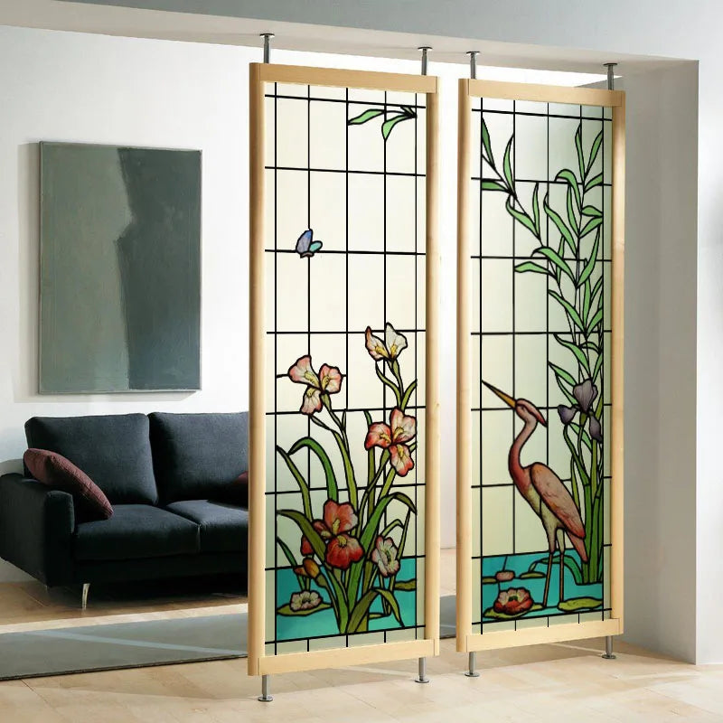 Custom size Stained Glass Films,Flower, Fruit,Tree,Leaf,Bird,Fish Painting Stickers For Bathroom Bedroom Door Office Home Decor