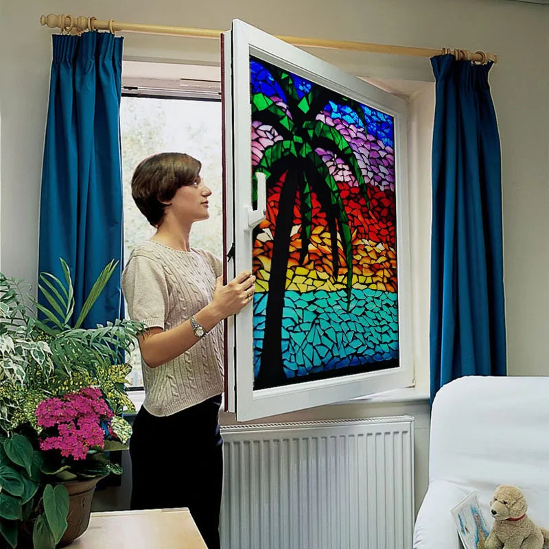 Custom Size Matte Window Film, Stained Glass, Decorative UV Window Sticker, Privacy Frosted Static Cling, Decal for Glass