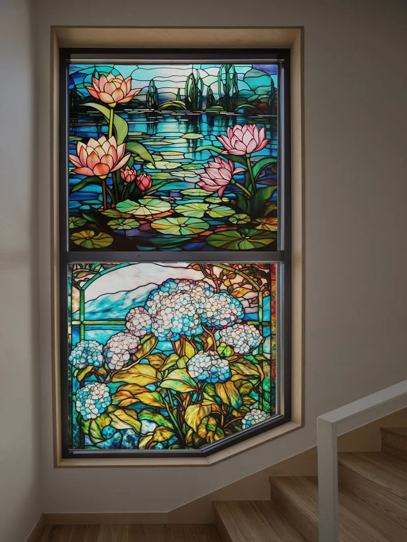 Custom size Window Film Stained Glass Films Frosted Privacy Static Cling Retro Flower Sticker Bathroom Skylight Decor