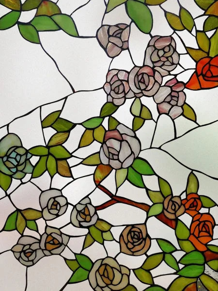 Window Film Stained Glass Films Frosted Static Cling Light-transparent Opaque Privacy Glass Sticker Home Decor Rose Flowers
