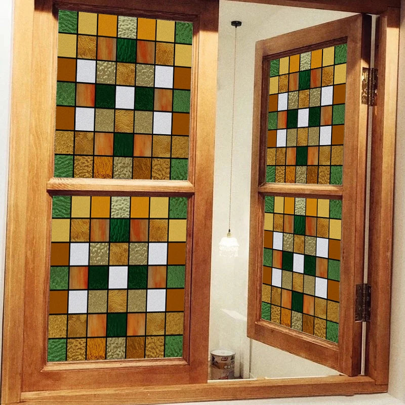 European Church Mosaic Stained Glass Films,Window Stickers Static Cling,Sun, Mosaic, Custom made to fit any Window Size or Shape