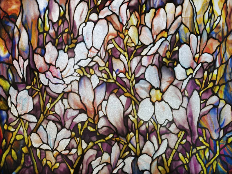 Stained Glass Window Film, Custom Size, Static Cling, Frosted,Flower, Bird, Tree Print for Transom, Glass, Home Decor