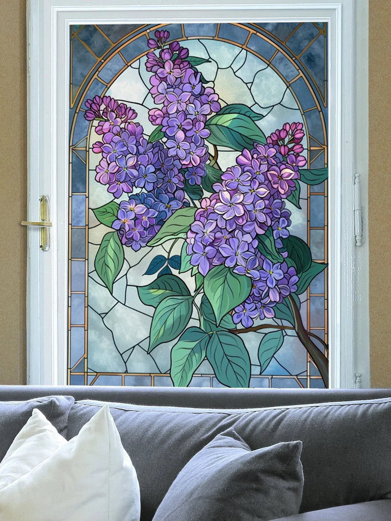 Stained Glass Window Film, Frosted Window Film, ,Privacy,No Glue, Static Cling, Home Decorative Flower