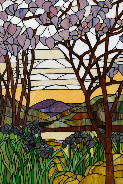 Custom Size Stained Glass Films,Frosted Privacy, Static Cling Poster, Retro Tree Scenic Color Printing Window Film Door Stickers