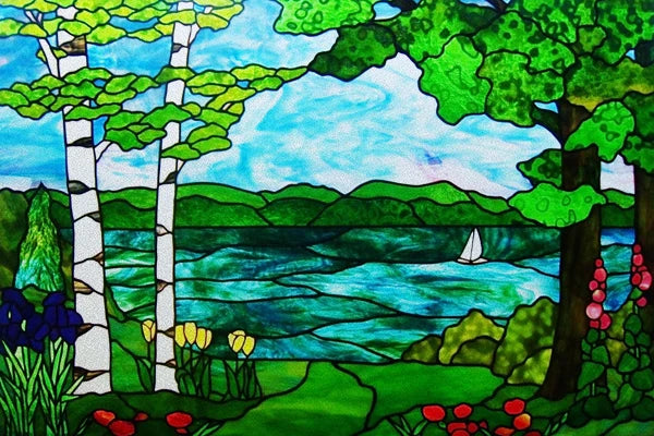 Window Film Stained Glass Stickers,Custom size Static Cling Frosted,Flower Bird Tree Print For Transom Window Glass Home Decor