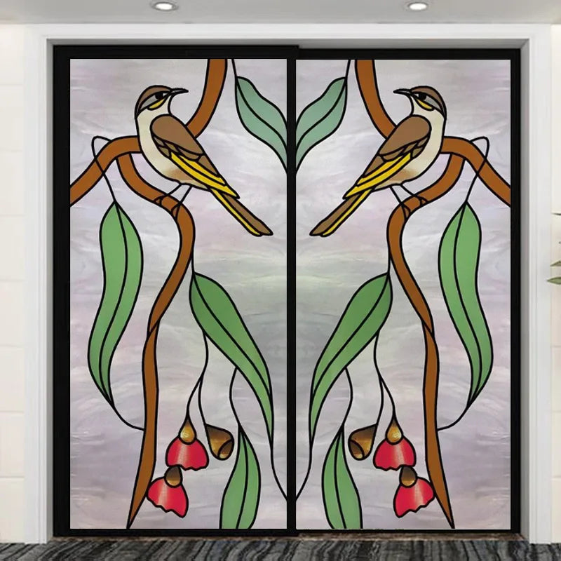 Frosted Stained Glass Window Film, Customized Art Decor Design, Flower Tree, Cat,Static Cling Sticker,Home Decor, Treatment