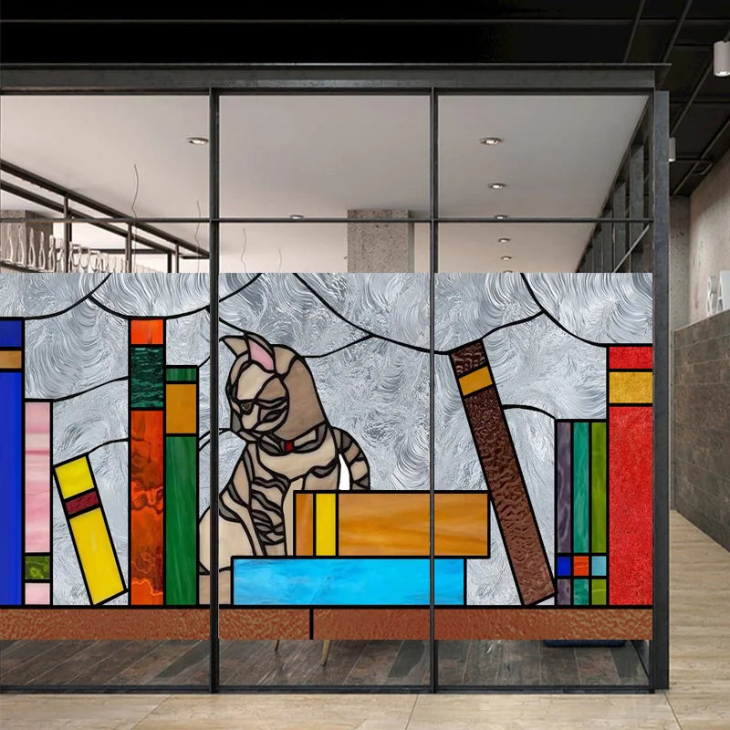 Custom Size 3D Matte Window Film, Stained Glass Decor, UV Window Sticker, Privacy Frosted Static Cling, Book Pattern for Glass