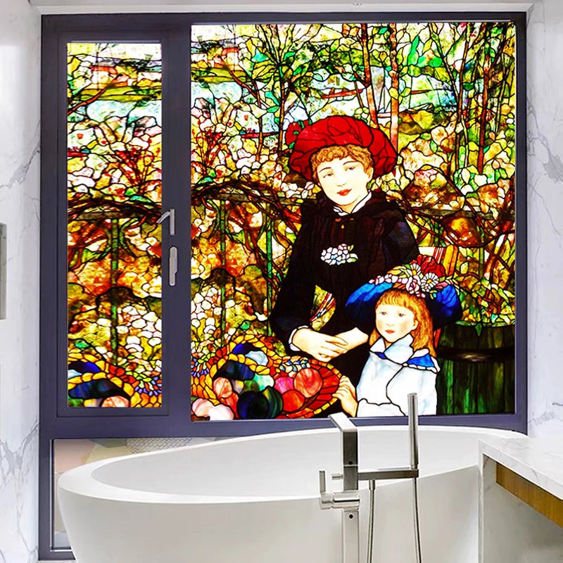 Custom Size Glass Window Film,Static Cling Stained Glass Films,Foil Retro Stickers,For Girl's Room Bathroom Kitchen Door Home