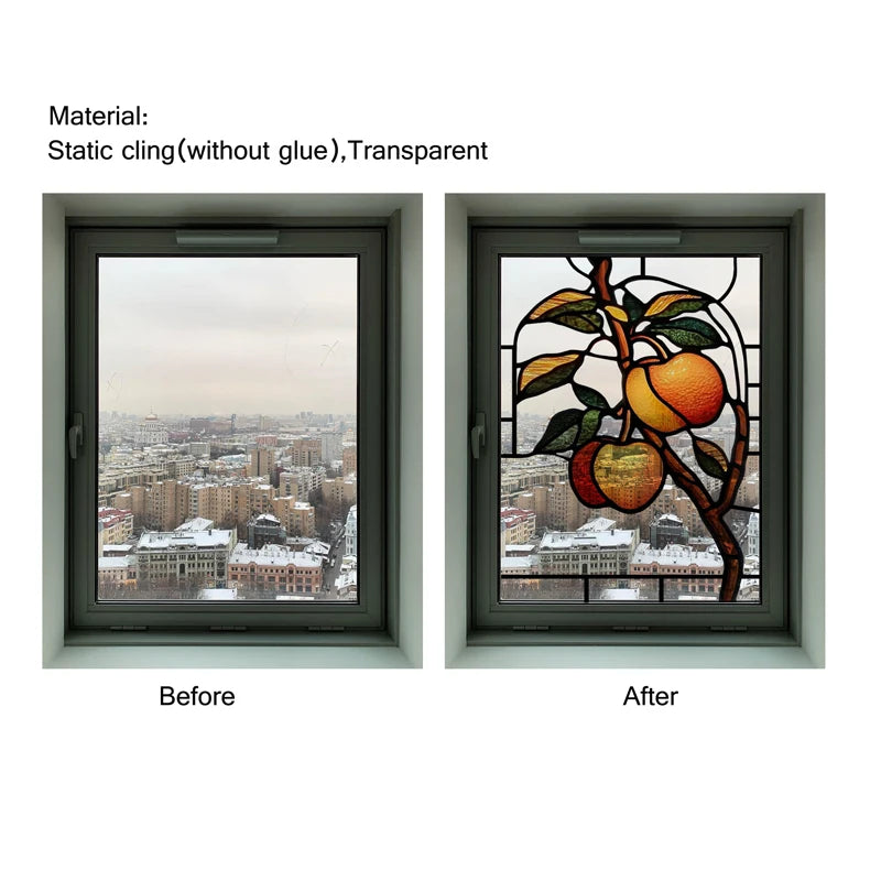 Custom Size 3D Matte Window Film, Stained Glass, Decorative UV Window Sticker, Privacy Frosted Static Cling Fruit, Home Decal