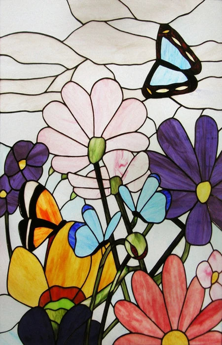 Frosted Stained Glass Window Film, Print Flowers, Static Cling,Privacy Door Sticker,Kitchen, Office, Home Decor, Customized