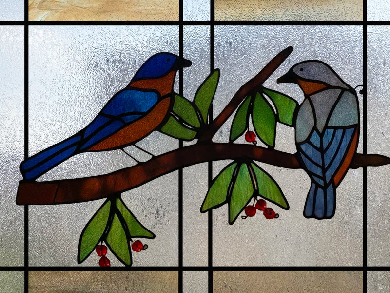 Window Film Stained Glass Stickers,Custom size Static Cling Frosted,Flower Bird Flower Print For Transom Window Glass Home Decor