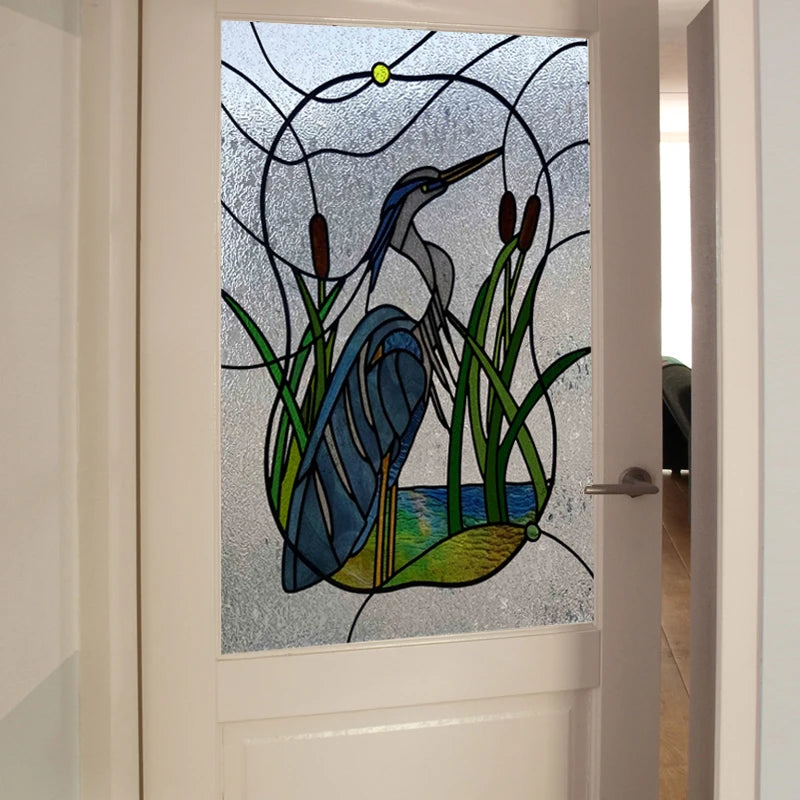 3D Matte Window Film,Stained Glass Decorative Uv Window Sticker,Privacy Frosted Static Cling,Custom size for Glass,Birds,Peacock
