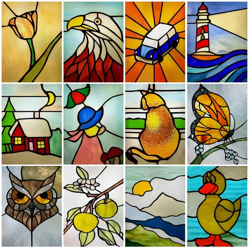 Stained Glass Window Film, Frosted Glass Sticker, Forest，Custom Size, Animals, Plants, Kids Room Door, Poster, Home Decor