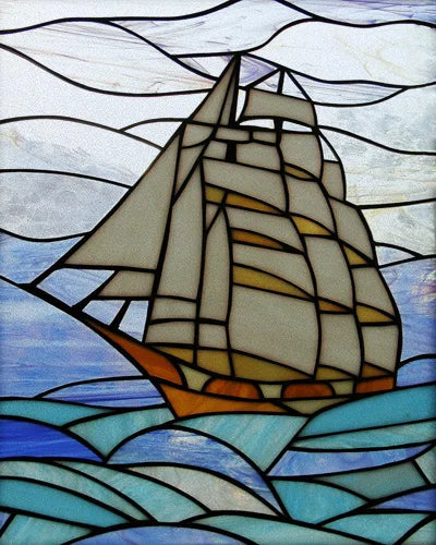 Frosted Stained Glass Window Film, Static Cling, Retro Door Sticker,Kitchen, Office, Home Decor, Customized,Sailboat