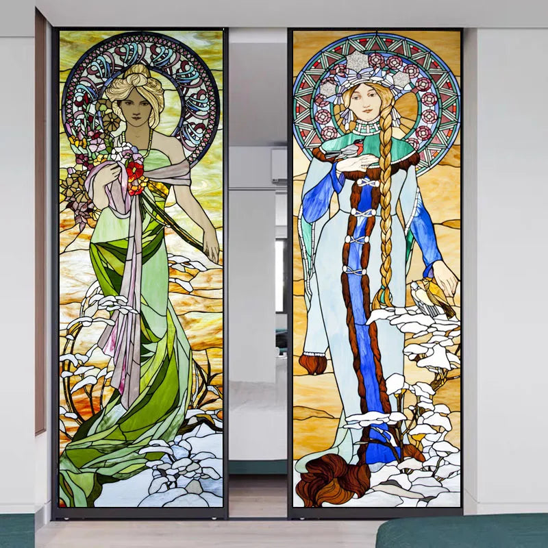 Custom Size Glass Window Film Static Cling Frosted Glass Films Stickers For Wardrobe Bathroom Kitchen Door Mucha Girl Poster