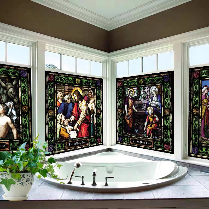 Window Film Frosted Stained Glass Films Customized Chris/Jesus/Mary Pictures,Church, Chapel Prayer Room Home Decor
