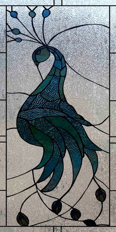 Custom Size 3D Matte Window Film, Stained Glass, Decorative UV Window Sticker, Privacy Frosted Static Cling, Home Decal,Peacock