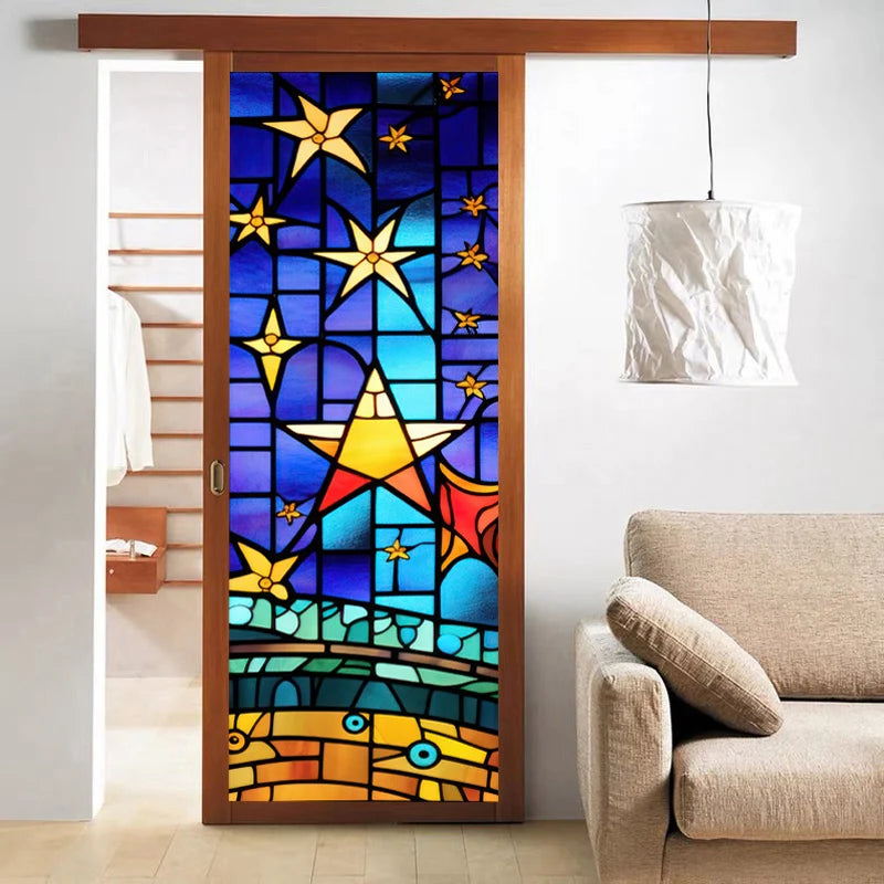 Frosted Stained Glass Window Film, Customized Static Cling,Privacy, Church Retro Sticker,Office, Home Decor,Sun and Moon