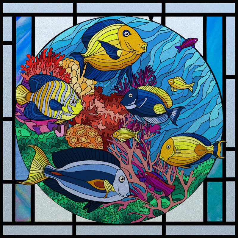Custom size Window Film Stained Glass Films Frosted Privacy Static Cling Background Sticker Aquarium Ocean Poster Fish Tank Film