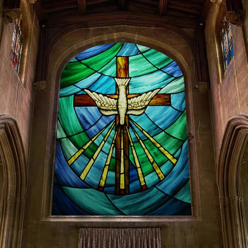 Custom Frosted Stained Glass Window Film,PVC Static Cling Films,Cross Church Decor Foil Stickers