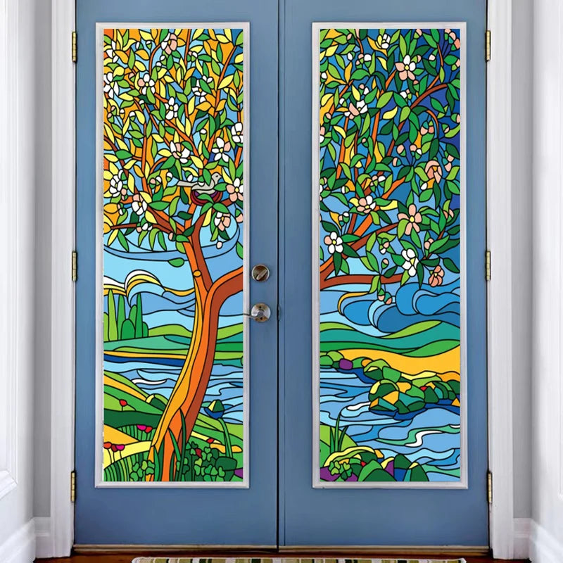 Custom size Glass Films,Stained Glass Stickers Static Cling,Frosted Privacy Print Flower,Tree,Rivers For Window Door Home Decor