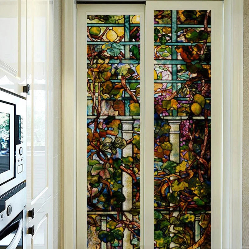 Custom size Window Film Stained Glass Films Frosted Privacy Retro European Tree Flower Colorful Door Sticker Shower Bathroom
