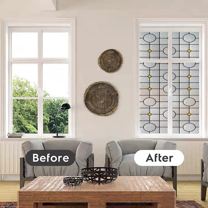 Frosted Stained Glass Window Film, Customized Privacy, Static Cling,Church Style, Door Sticker, Office, Bathroom Home Decor
