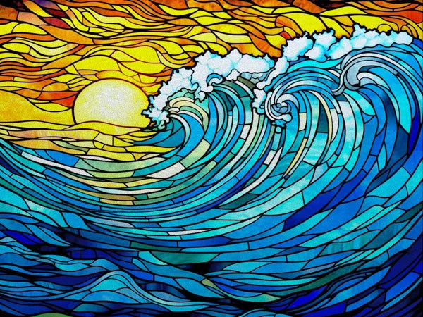 Landscape Painting Stained Glass Films, Transom Windows Film, Opaque Sticker, Self Adhesive, Static Cling, Custom Size