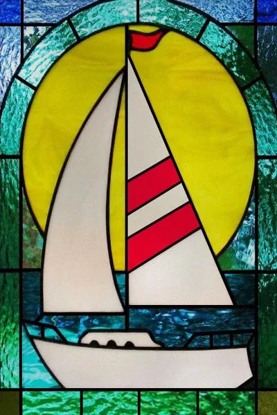 Custom Size Stained Glass Window Film, Retro Painted Frosted Static Cling, Vintage Glass Films Sticker, Lighthouse Sailboat